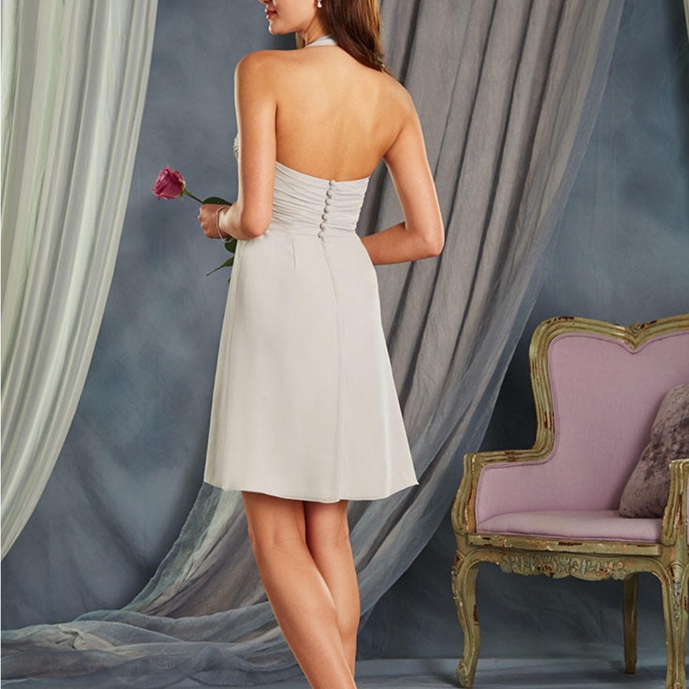 NWT Alfred Angelo Sz 14 Light Grey Sweetheart Halter Formal Bridesmaid Dress - Picture 2 of 13
